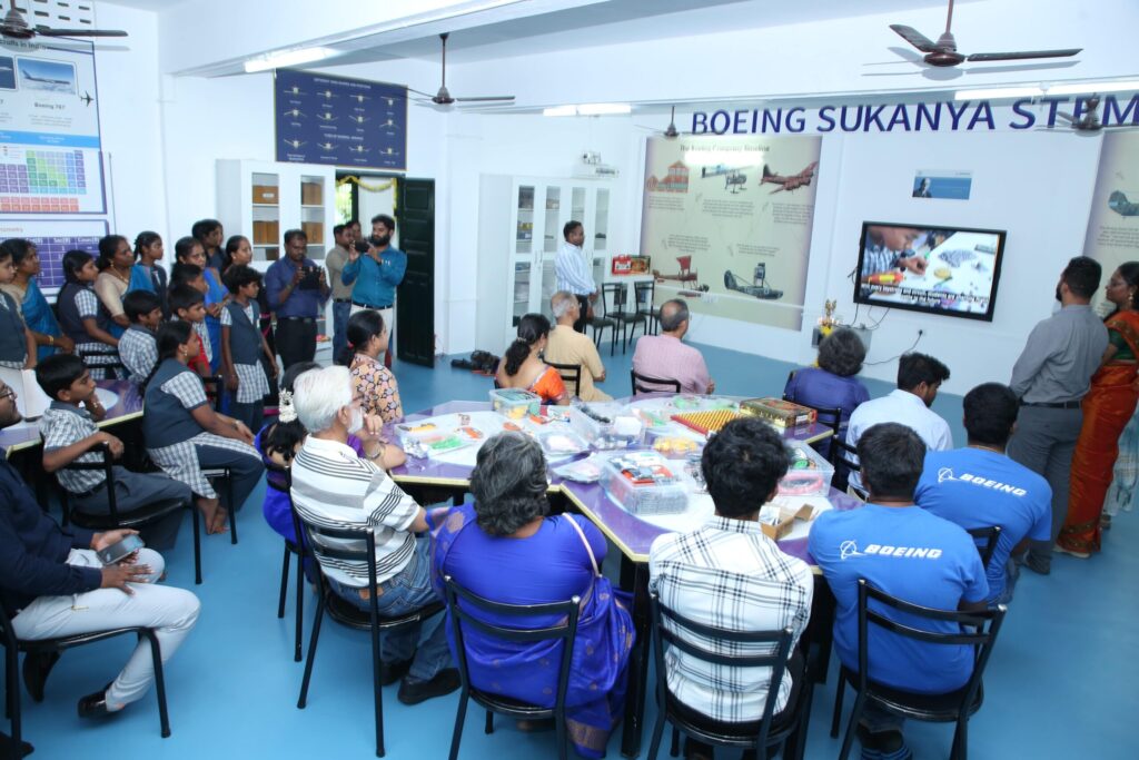 Students and instructors in a Boeing Sukanya Program STEM lab session